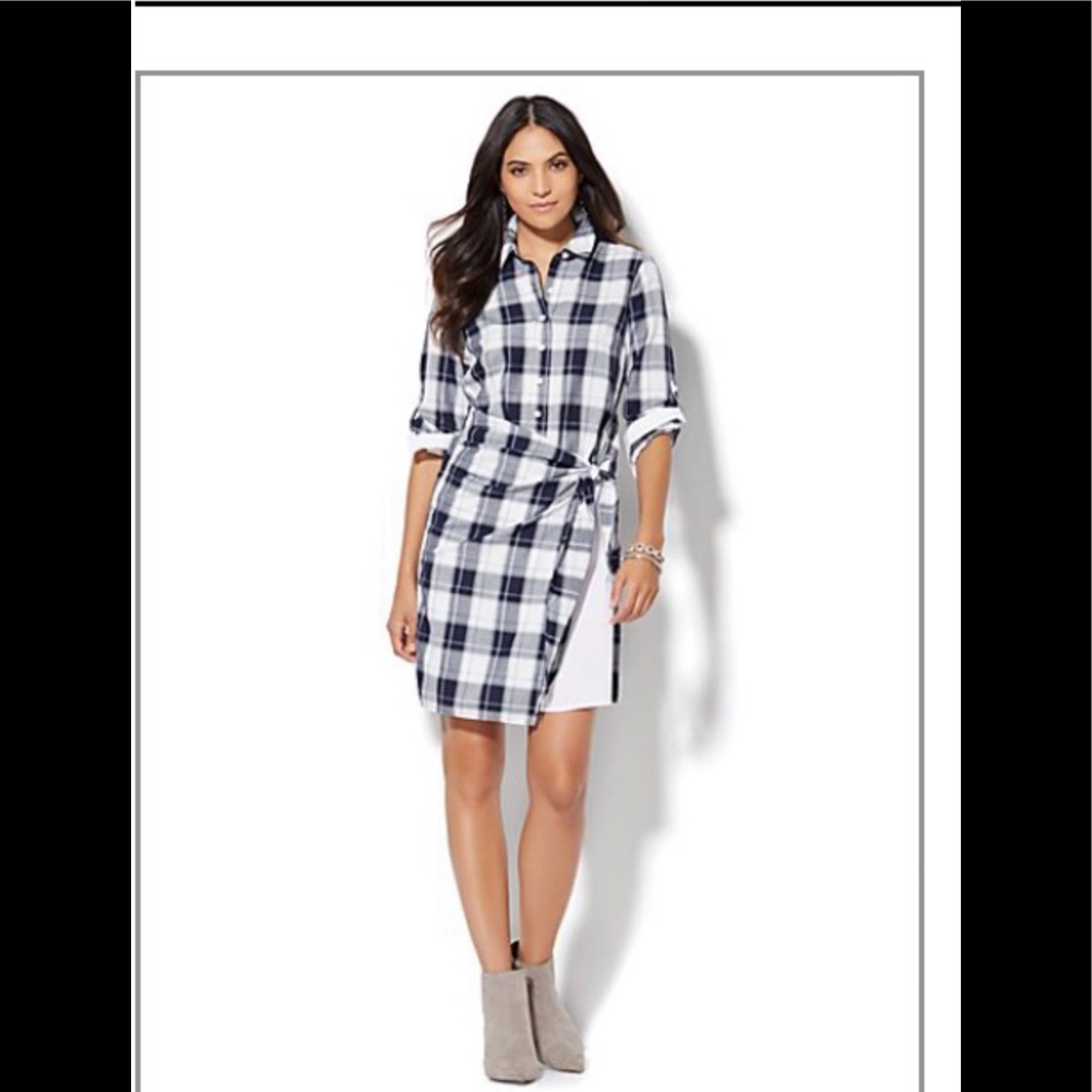 side-tie shirt dress black & white plaid print